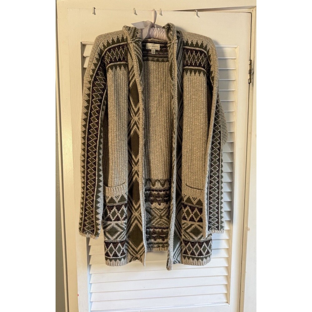 Lucky Brand Women’s M Aztec Southwest Boho Long Open Cardigan Sweater Cabincore